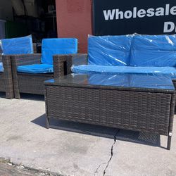 Outdoor Furniture Set New Assembled Blue Cushions 