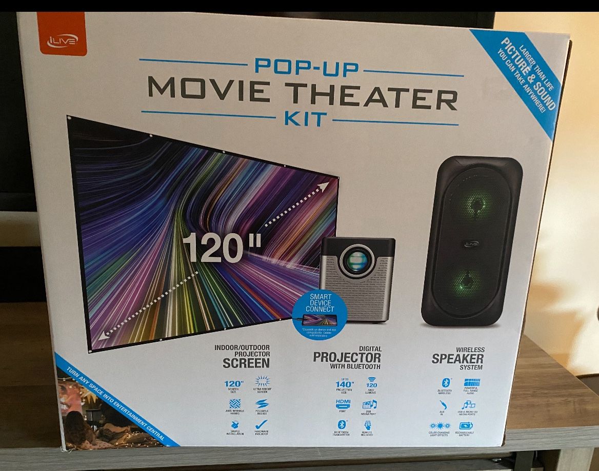 All In One Projection Home Theater Kit Great For Backyards Patios, Camping