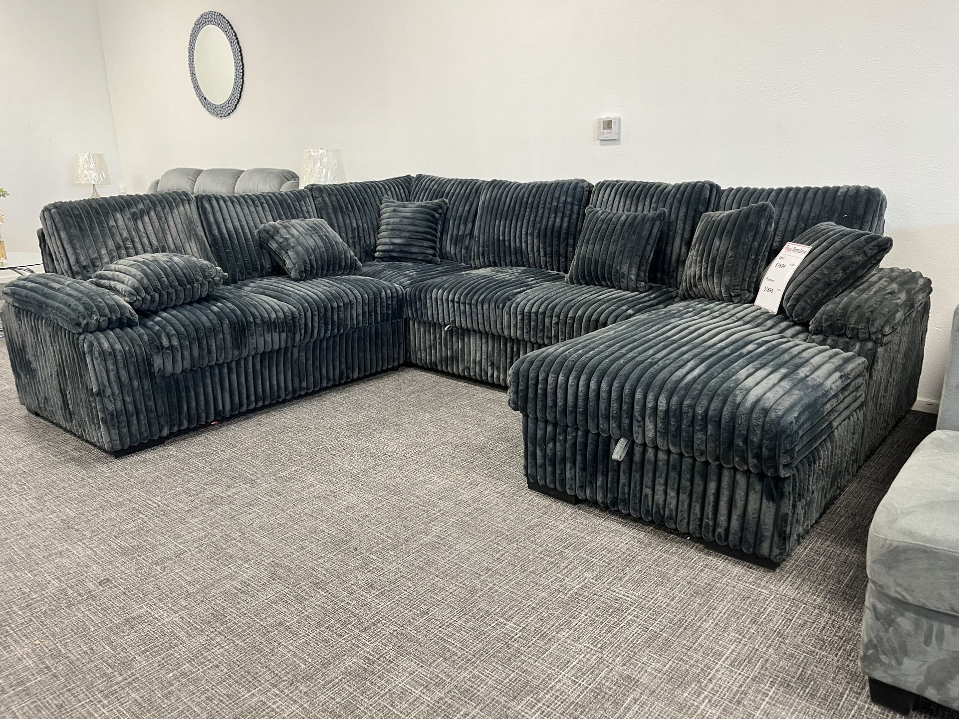 Huge Dark Gray Sectional W/ Pullout Sleeper & Storage Chaise