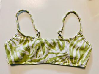 Billabong Green and White Print Ribbed Bikini Top