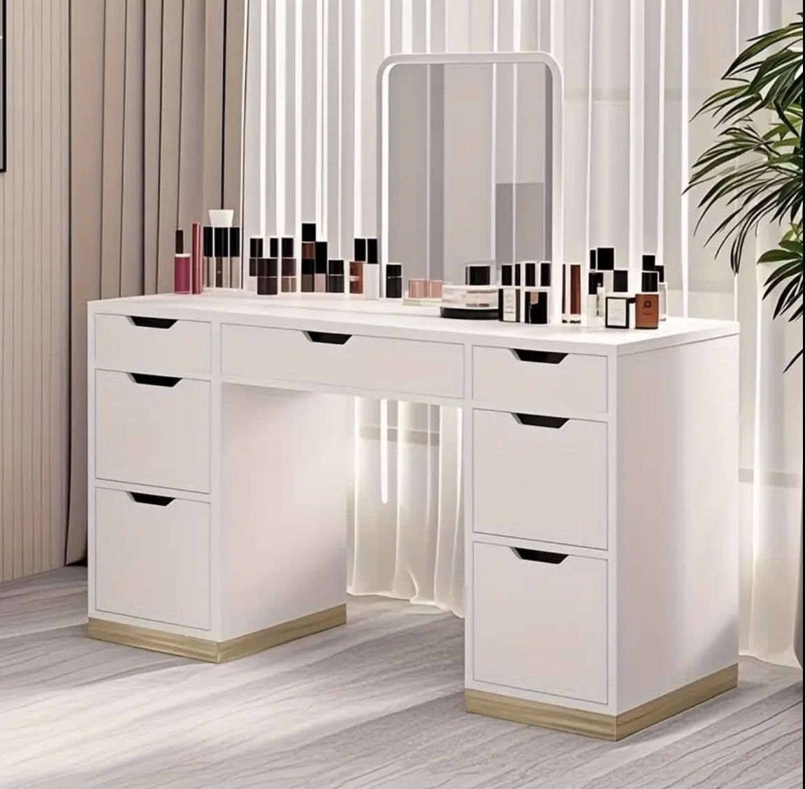 54" Vanity Desk with Drawers, Makeup Desk with 7 Storage Drawers for Bedroom, Desk Vanity No Mirror, White