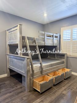Twin full bunk bed and mattress with drawers