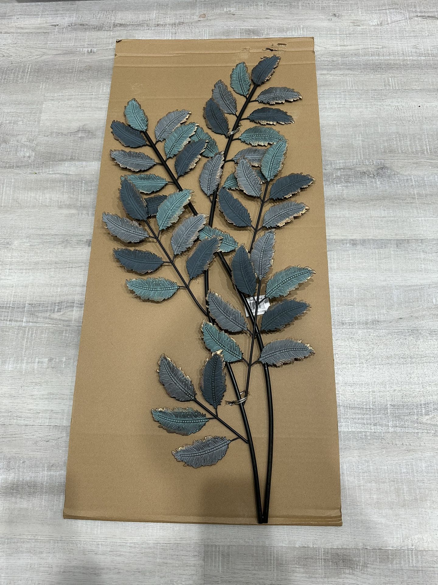 Wall Art 15" x 1" x 32", Blue / Metal Leaf / New