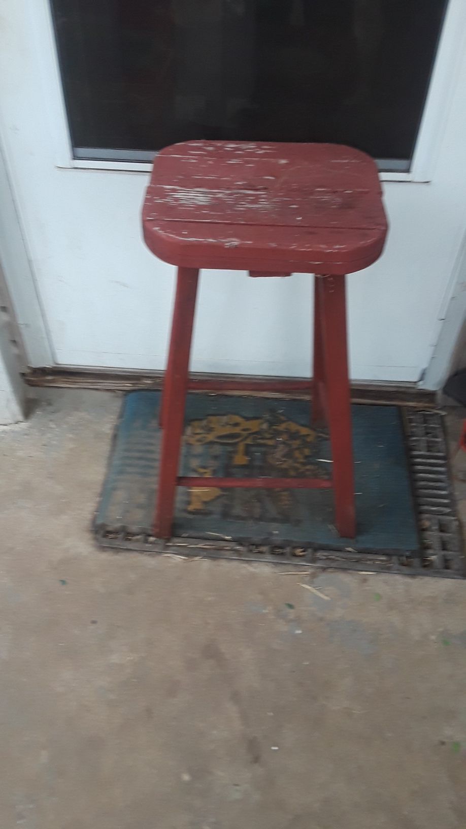 Red solid wooden bar stool
