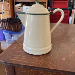 Yellow And Green Antique Coffee Pot… 10 Inches Tall With Lid That Is Attached… Very Collectible