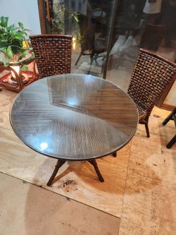 Round Glass Top Rattan Bistro Table