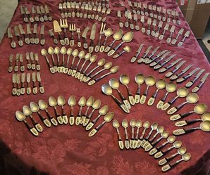Bronze "rare" cutlery Flatware Set large with case- RAMONA