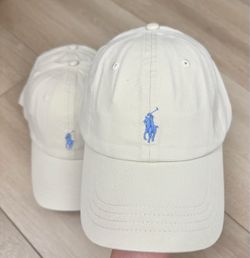 (NEW/ VERSION 2/ MULTIPLE IN STOCK) RALPH LAUREN UNISEX CREAM LOGO BLUE HAT