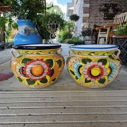 Talavera Flower Clay Pots. Planters. Plants. Pottery $55 cada uno