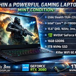 RTX 3080 Msi GS66 Stealth  15.6" QHD Gaming Laptop