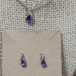 Amethyst Necklace Pendant And Earrings 