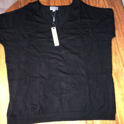 NWT Joseph A Size 1X Black Cut Out Shoulder Sweater 