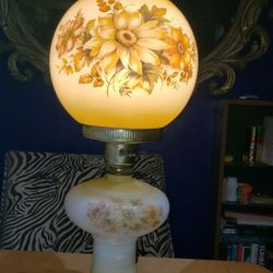 Vintage Butterscotch Globe Hurricane Lamp Parlor Gone With The Wind