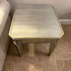 Gold Trim Mirrored Side Table 