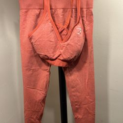 Gymshark Seamless Leggings & Sports Bra Set – Coral/Orange