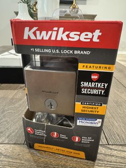 Kwikset Downtown Deadbolt Lock, Satin Nickel Square Exterior