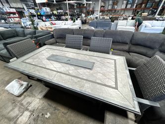 Patio dining set with fire 🔥 pit table + 4 chairs