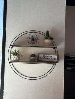 Round Metal and Wood Wall Shelf