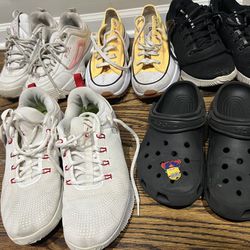 5 Pair Of Shoes Converse Crocs Fila Nike