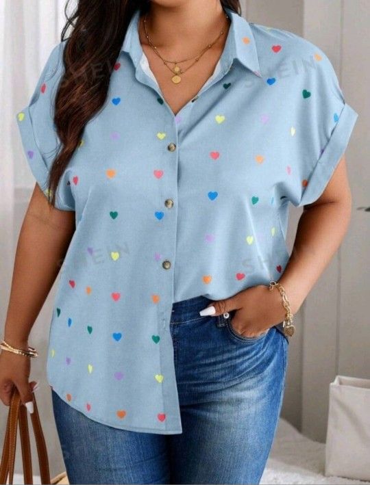 NEW Shien Blue Heart short sleeve top 1x