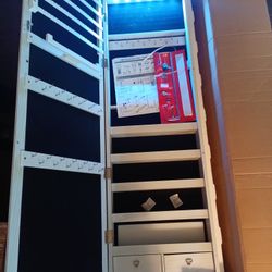 Full-Length- 4ft. Mirror Jewelry Cabinet with 6 LED Lights, Wall Door Mounted Large Jewelry Armoire