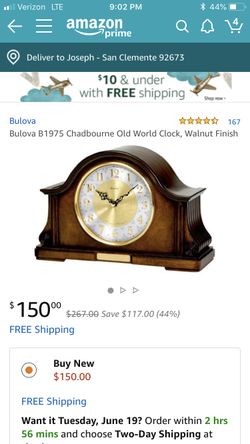 Bulova B1975 Old World Clock, walnut finish