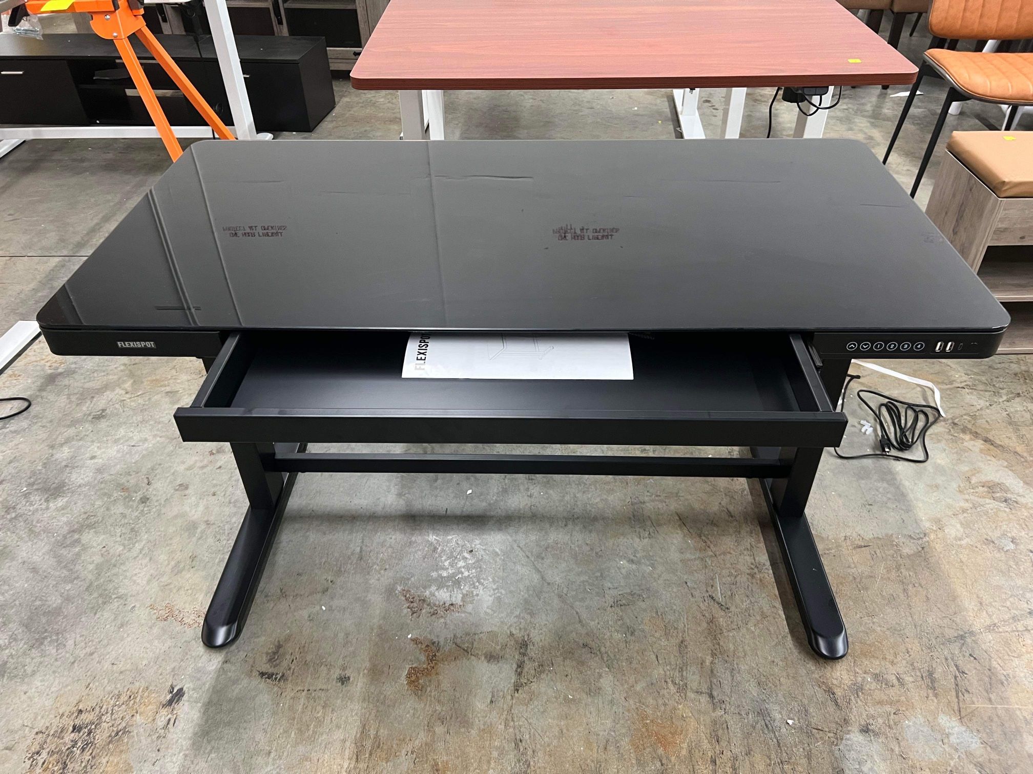 FLEXISPOT Comhar Electric Standing Desk with Drawer(glass top 48x24)