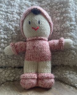 Handmade 10" Waldorf Comfort Doll Vintage Style Knitted Stuffed Toy Pink