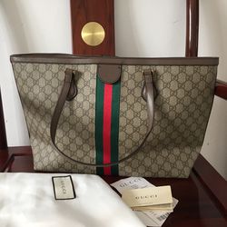 FWRD Renew Gucci GG Supreme Ophidia Tote Bag in Beige