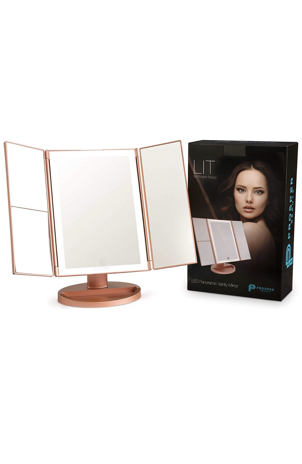 Lighted Makeup Mirror Vanity [LIT by 36 LED Lights Bright Natural Beauty Cosmetic Travel Trifold 1x/2x/3x Magnification USB Charging 180 Degree Adjus