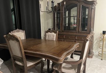Traditional Dark Wood Dining Set with China Cabinet