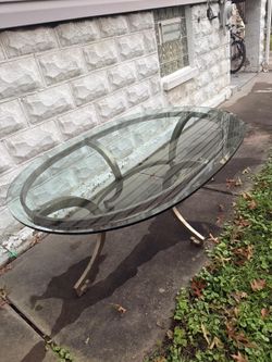 Large Glass-Top Table with Decorative Metal Base