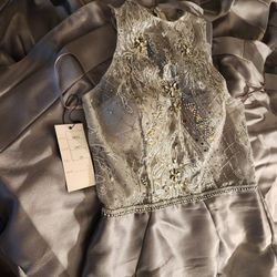 Beautiful Silver Gown With. Crystals, Beads And Sequins