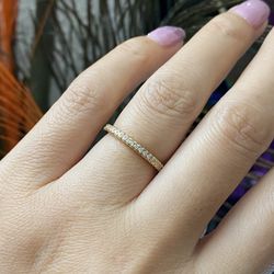 Tiny 18K Gold CZ Band Ring,Anniversary Wedding Band Size 6-9