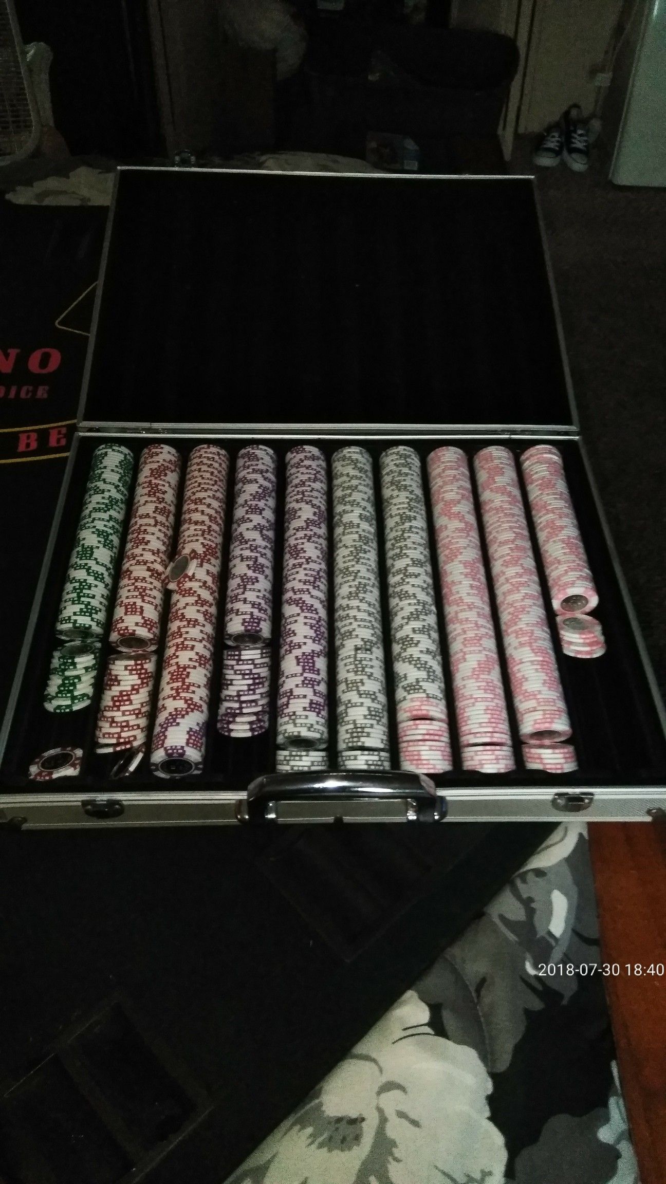 Fold up poker table eight person comes with 1944 Jackpot Casino chips original Las Vegas chips