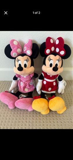 medium size minnie mouse plush dolls toys brand new pink red polka dots disneyland disney store 