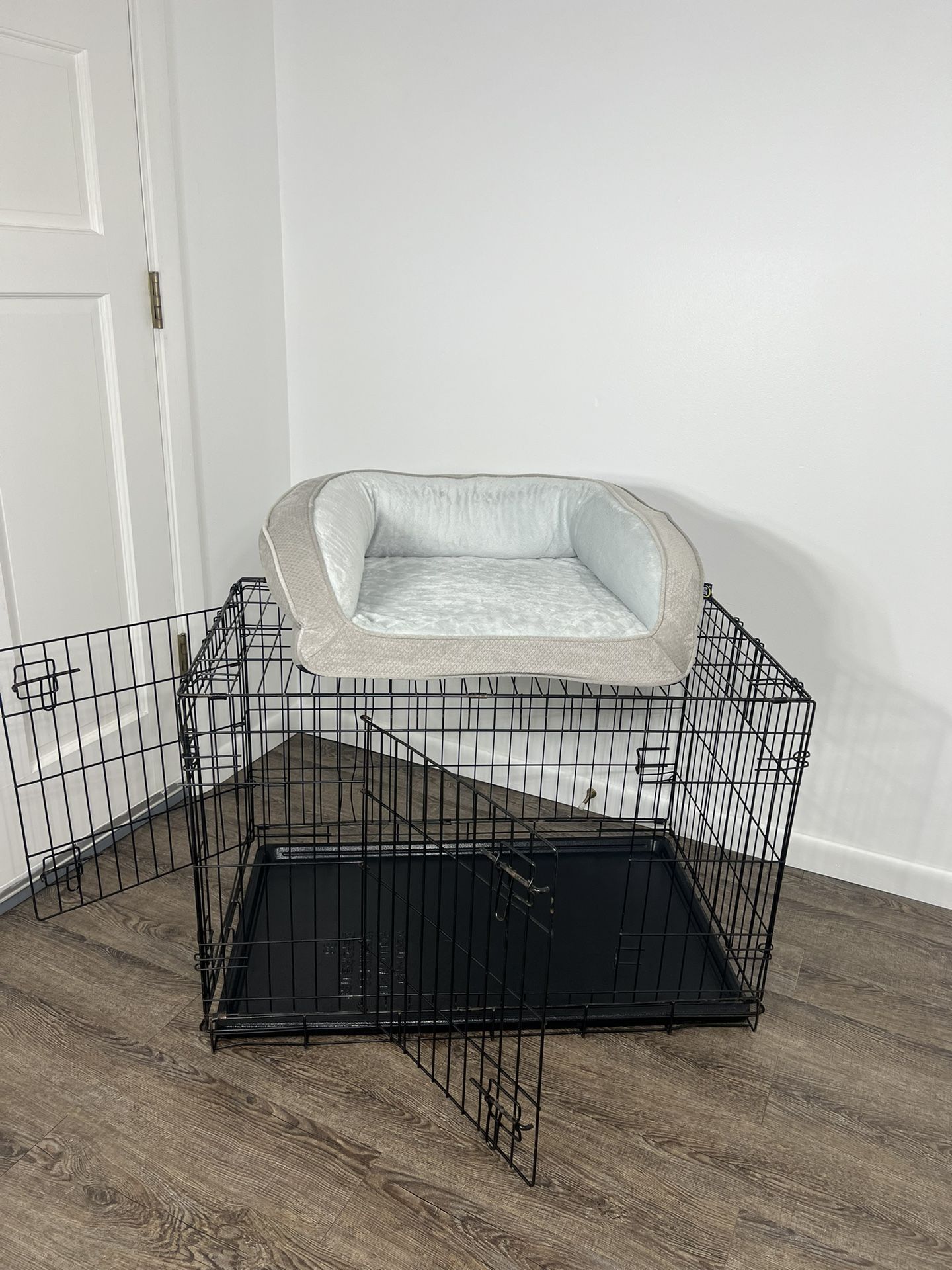 Dog Cage Double Door Folding Wire Dog Crate 36”with Serta dog couch Bed