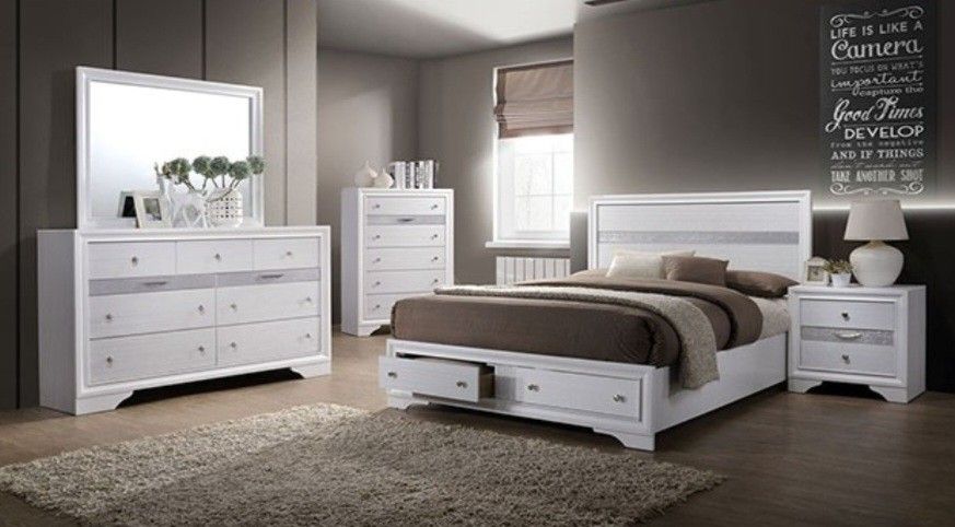 Brand New White 4pc Queen Bedroom Set (Available In Eastern King)