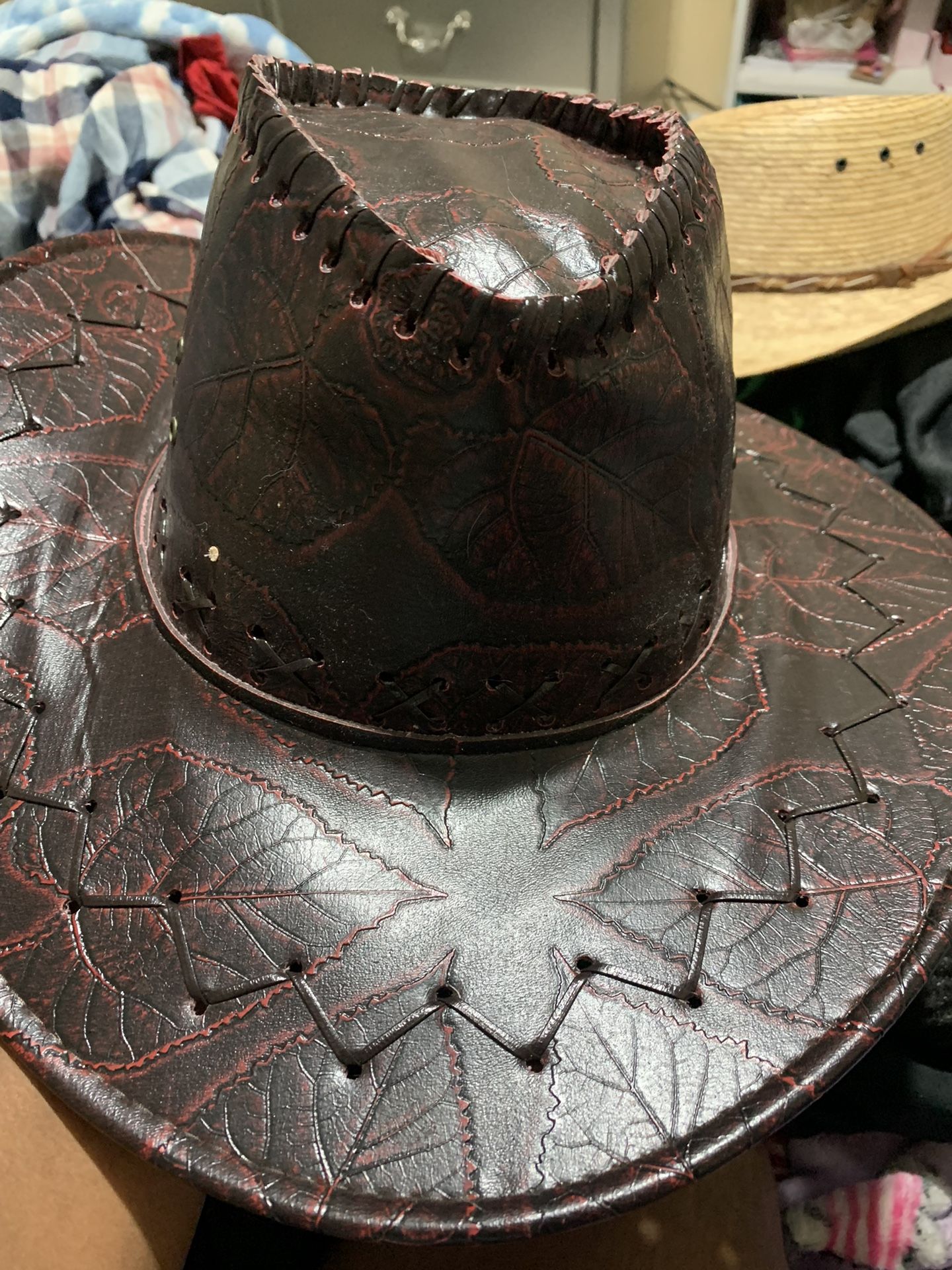 Dark Pink Leather Cowgirl Hat