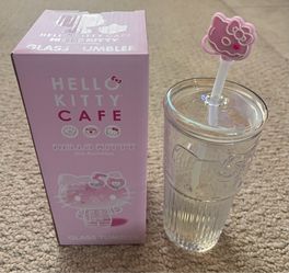 Hello Kitty Cafe 50th Anniversary Glass Tumbler and Straw Set