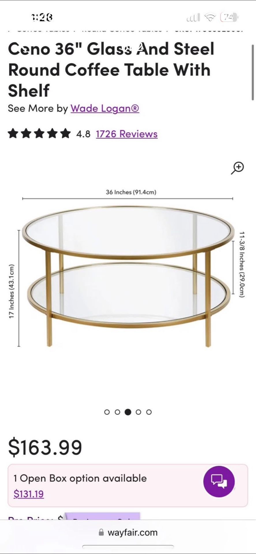 NEW In Box -Glass Coffee Table