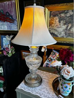 Vintage tall cut glass crystal base with brass lamp, grandma Cottagecore shabby chic