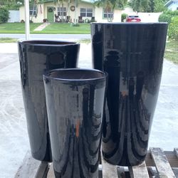 Set Of 3 Glazed Ceramic Planter Pots FREE DELIVERY 