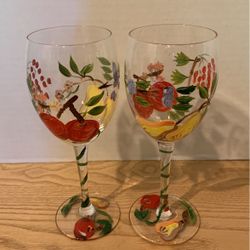 Vintage handpainted wine glasses fruit motif   A3