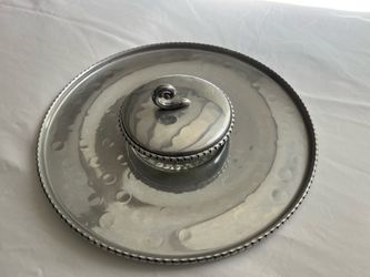 Vintage Farberware Brooklyn NY Hammered Wrought Aluminum Serving Tray with Covered Glass Relish Bowl