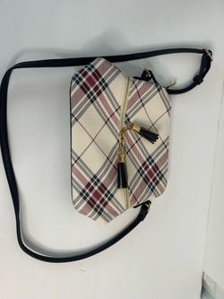 Plaid Crossbody Bag with Tassel Detail