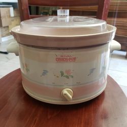Vintage RIVAL 5 Quart PINK CROCK POT Slow Cooker Server Model 3355 Pastel Flower