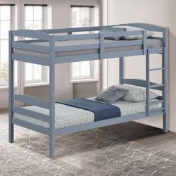 Twin Twin Size Grey Bunkbed With Ortho Mattress Included 