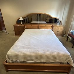 Bedroom Set With Nightstand And Mirror. Sold Wood. 