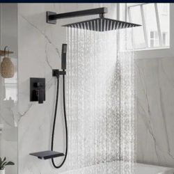 kohls - Matte Black Brass Shower Faucet Set with Rainfall Showerhead